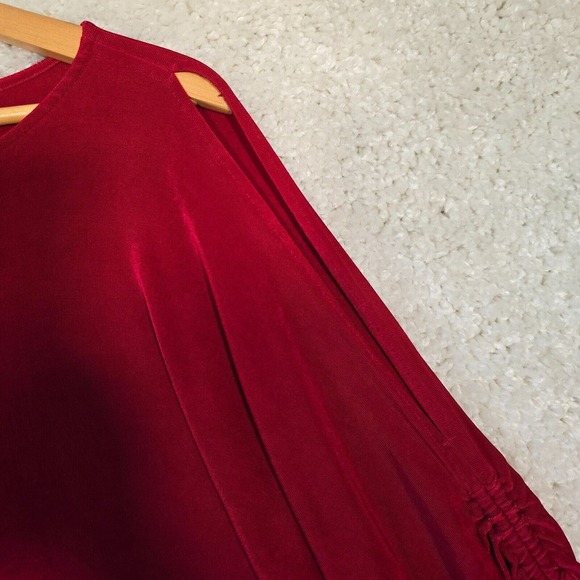 Chicos Travelers Cold Shoulder Top Womens Large Red Slinky Ruched Party Holiday - Picture 6 of 12